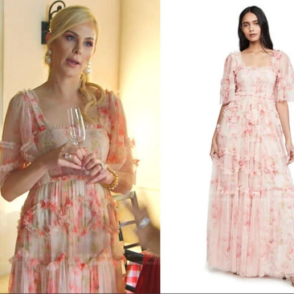 Needle & Thread Pink Floral Tiered Tulle Midi Dress - Picture 8 of 14
